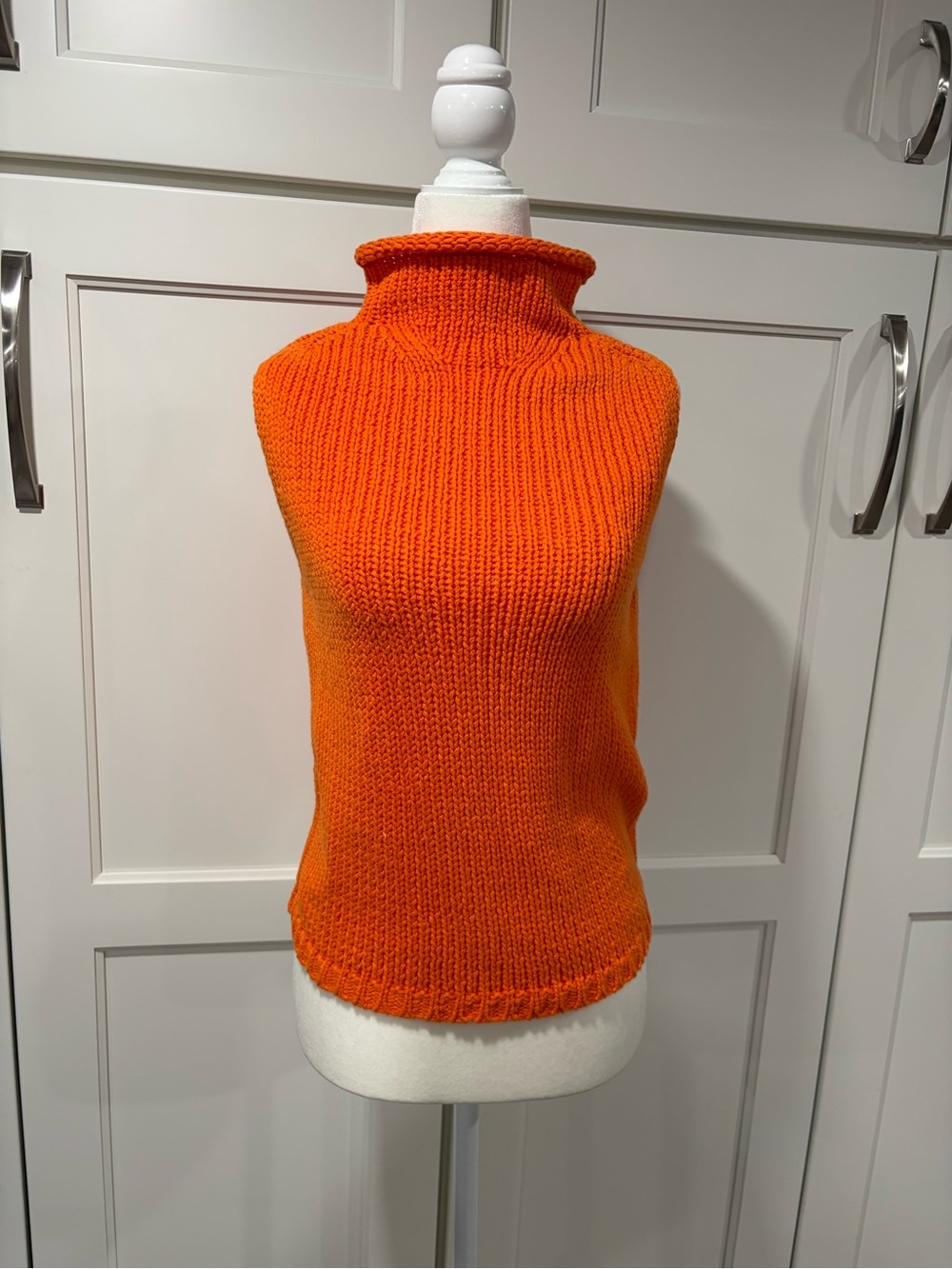 90s Vintage Knit Trinity Sleeveless Turtleneck Sweater in Bright Orange